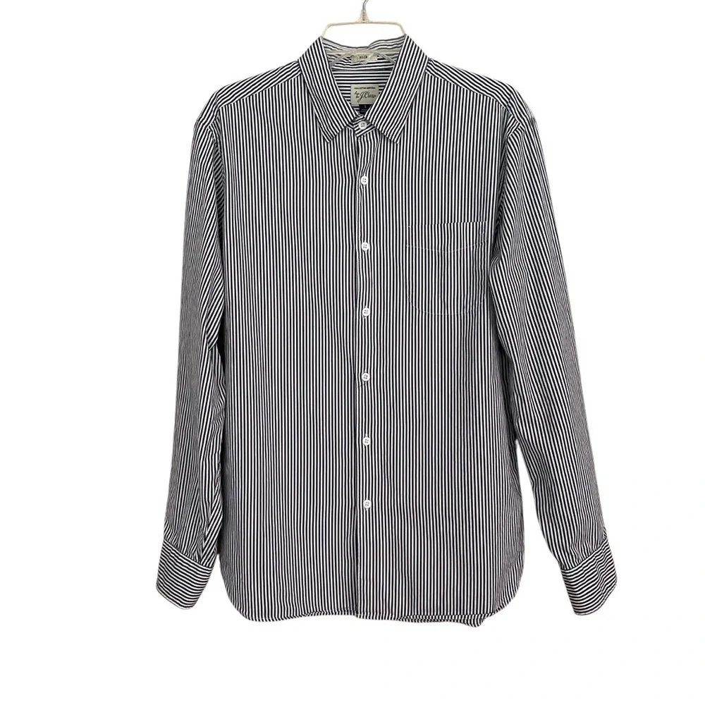J.Crew Slim Men’s Classic Shirt Black White Stripe Oxford Button Down Large